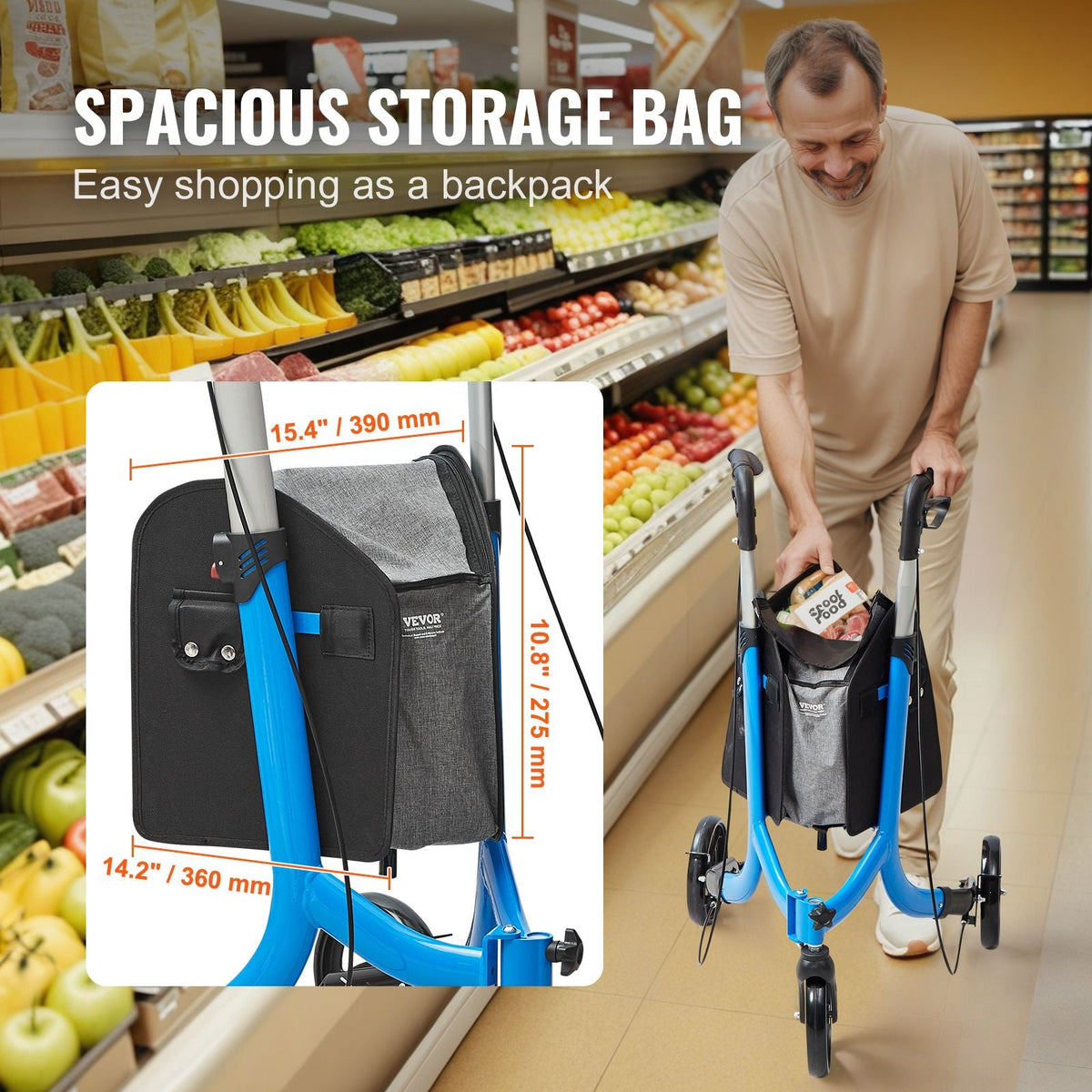 3 Wheels Rollator Walker for Seniors, Lightweight Aluminum Foldable Rolling Walker with Adjustable Handle, Outdoor Trio Mobility Walker with Large Wheels & Spacious Storage Bag, 260LBS Capacity
