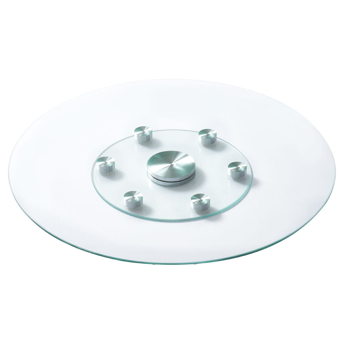 30 in Glass Lazy Susan Turntable, Tempered Glass Dining Table Centerpiece with 6 Rotating Wheels, 360° Smooth and Silent Spin Tabletop Rotating Tray, for Family Gatherings, Banquets & Weddings