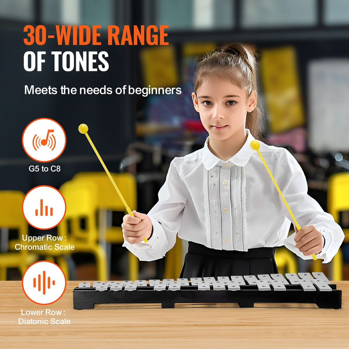30 Note Glockenspiel Xylophone Bell Kit, Percussion Instrument with Mallets, Drum Sticks and Carrying Bag, Professional Glockenspiel Xylophone Percussion Instrument Set for Students & Adults