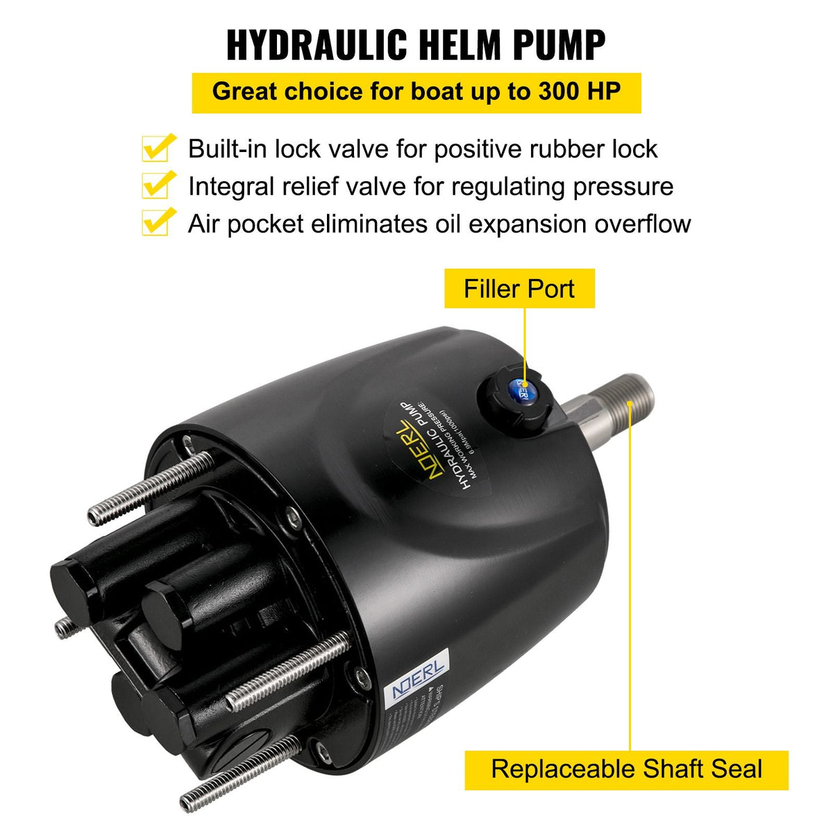 300HP Hydraulic Boat Steering Kit, Hydraulic Steering Helm Pump, Aluminum Alloy Steering Cylinder, 13.5" Steering Wheel with 10" Hydraulic Steering Hose for Boat Steering System