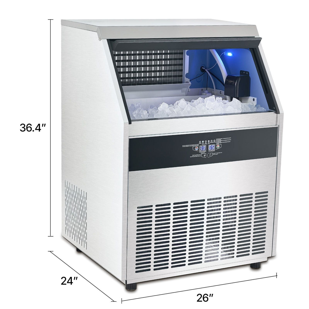 300lbs/24H Commercial Ice Maker, 126 Ice Cubes in 15 Minutes, Freestanding Ice Maker Machine with 88lbs Large Storage Capacity for Bar Office Restaurant, with LED Digital Display & Self-Cleaning