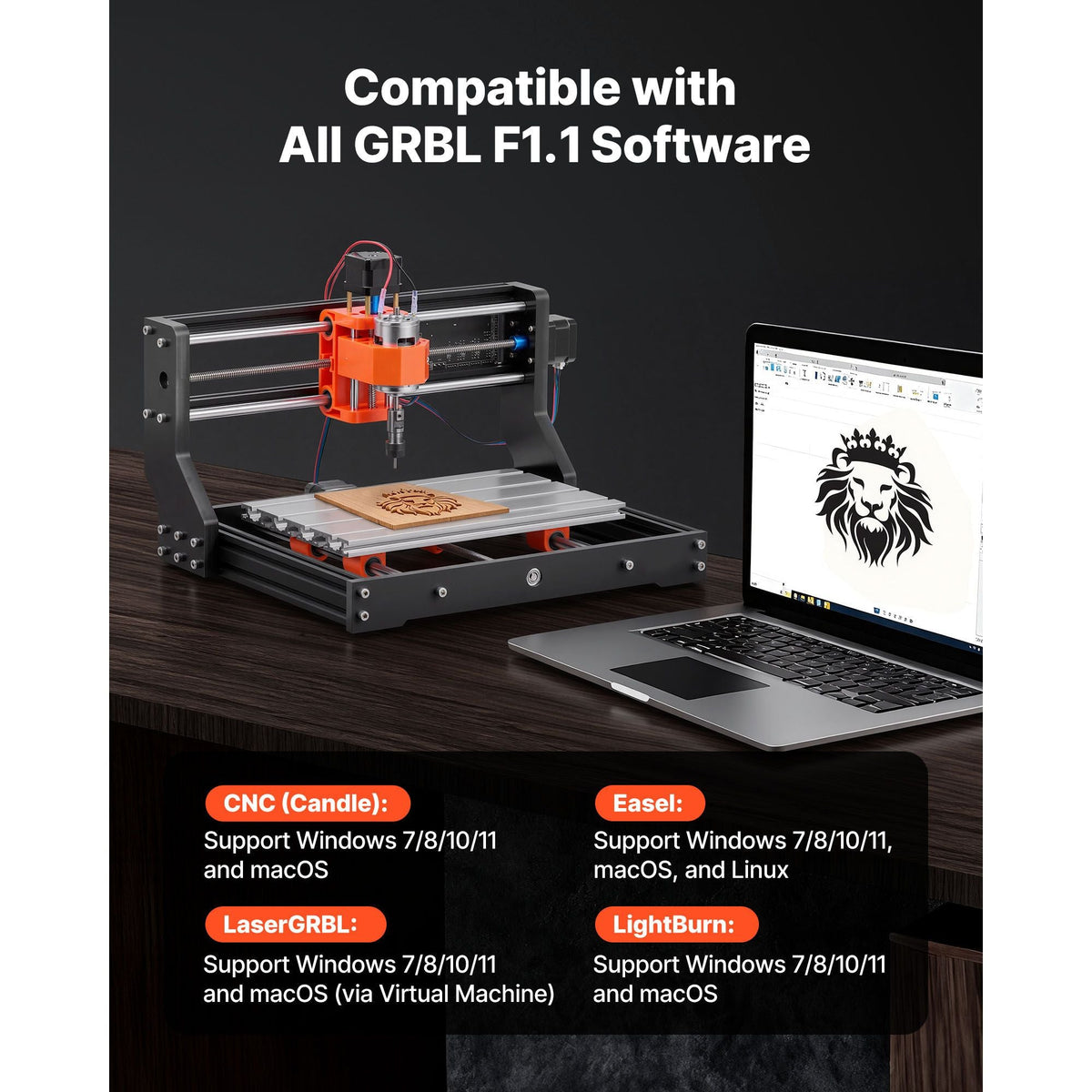 3018 CNC Router Machine, 60W Spindle, 3-Axis Wood Engraving Milling Machine, with 300 x 180 x 40 mm Working Area, Aluminum Alloy Structure, for Wood Acrylic Carving Cutting