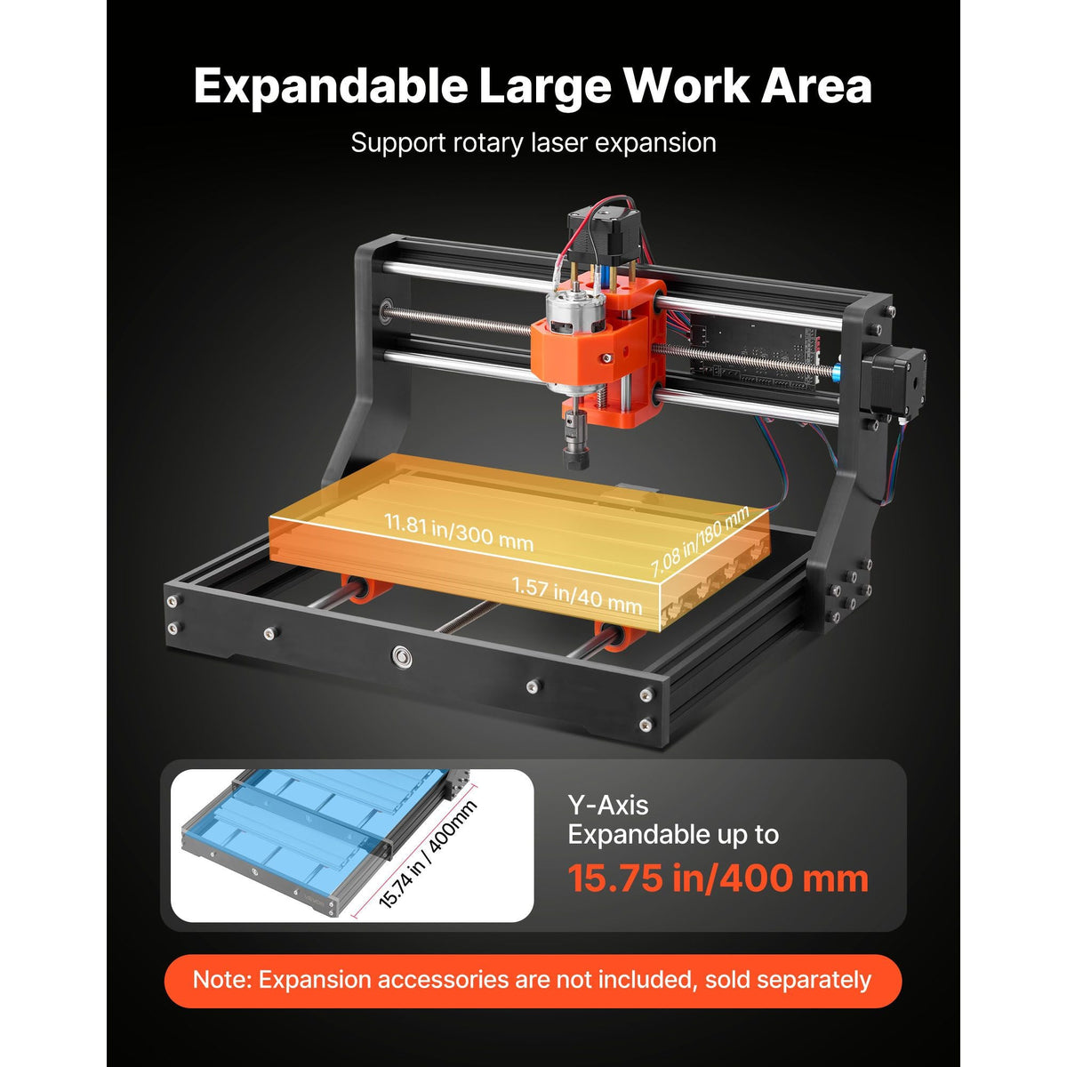 3018 CNC Router Machine, 60W Spindle, 3-Axis Wood Engraving Milling Machine, with 300 x 180 x 40 mm Working Area, Aluminum Alloy Structure, for Wood Acrylic Carving Cutting
