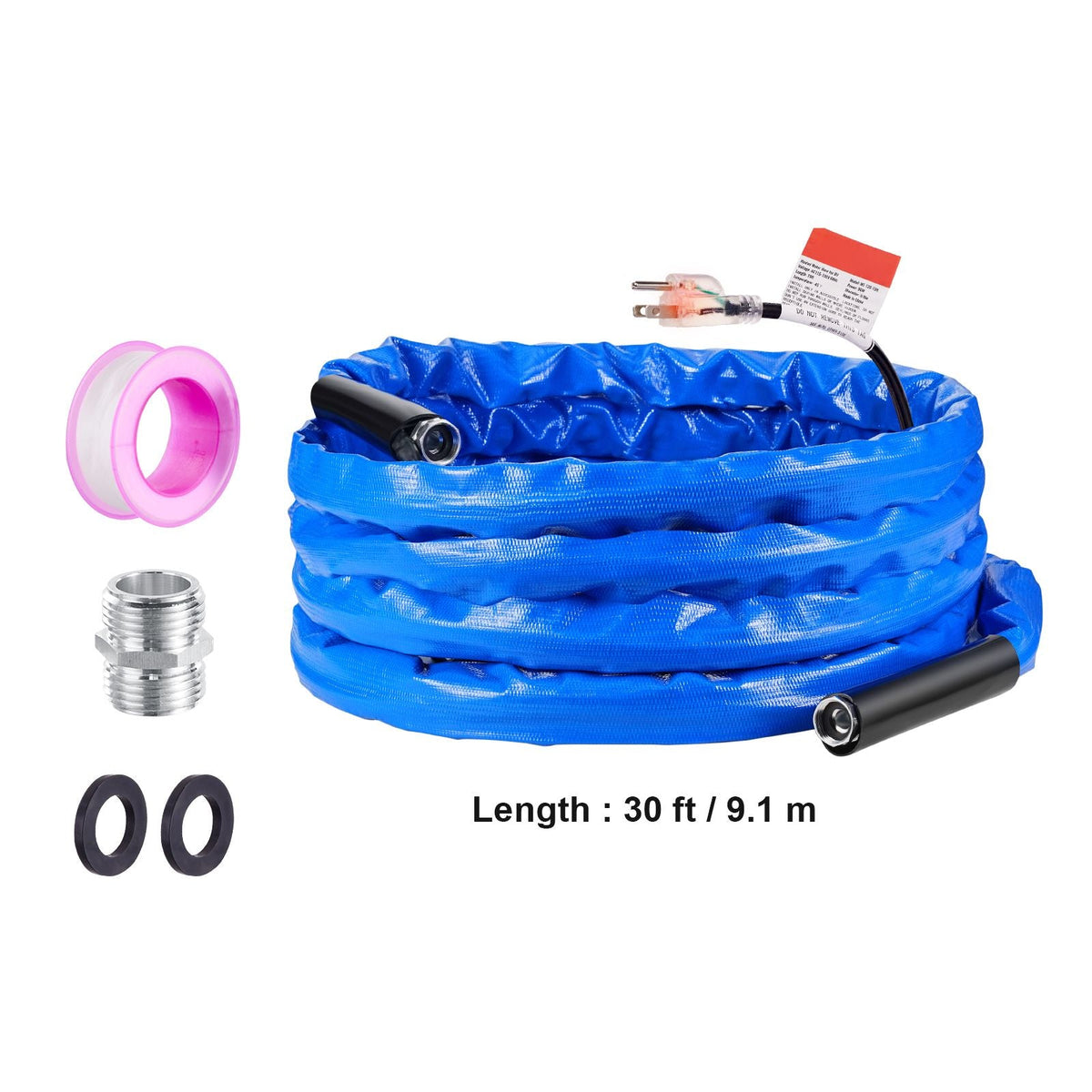 30ft Heated Water Hose for RV, Heated Drinking Water Hose with Corrugated Cover Antifreeze to -45 Fahrenheit , Automatic Self-regulating, 5/8" I.D. with 3/4" GHT Adapter, Lead and BPA Free