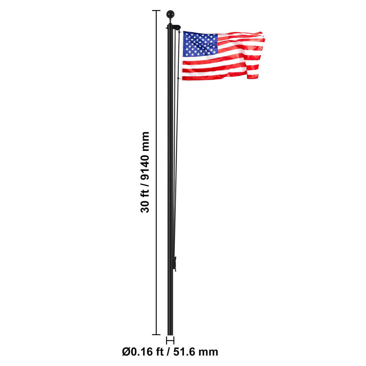 30FT Sectional Flag pole Kit, Heavy Duty Aluminum Alloy in Ground Flag poles for Outside, 3 Display Modes Flagpole with 3x5 American Flag, Professional Accessories, Black