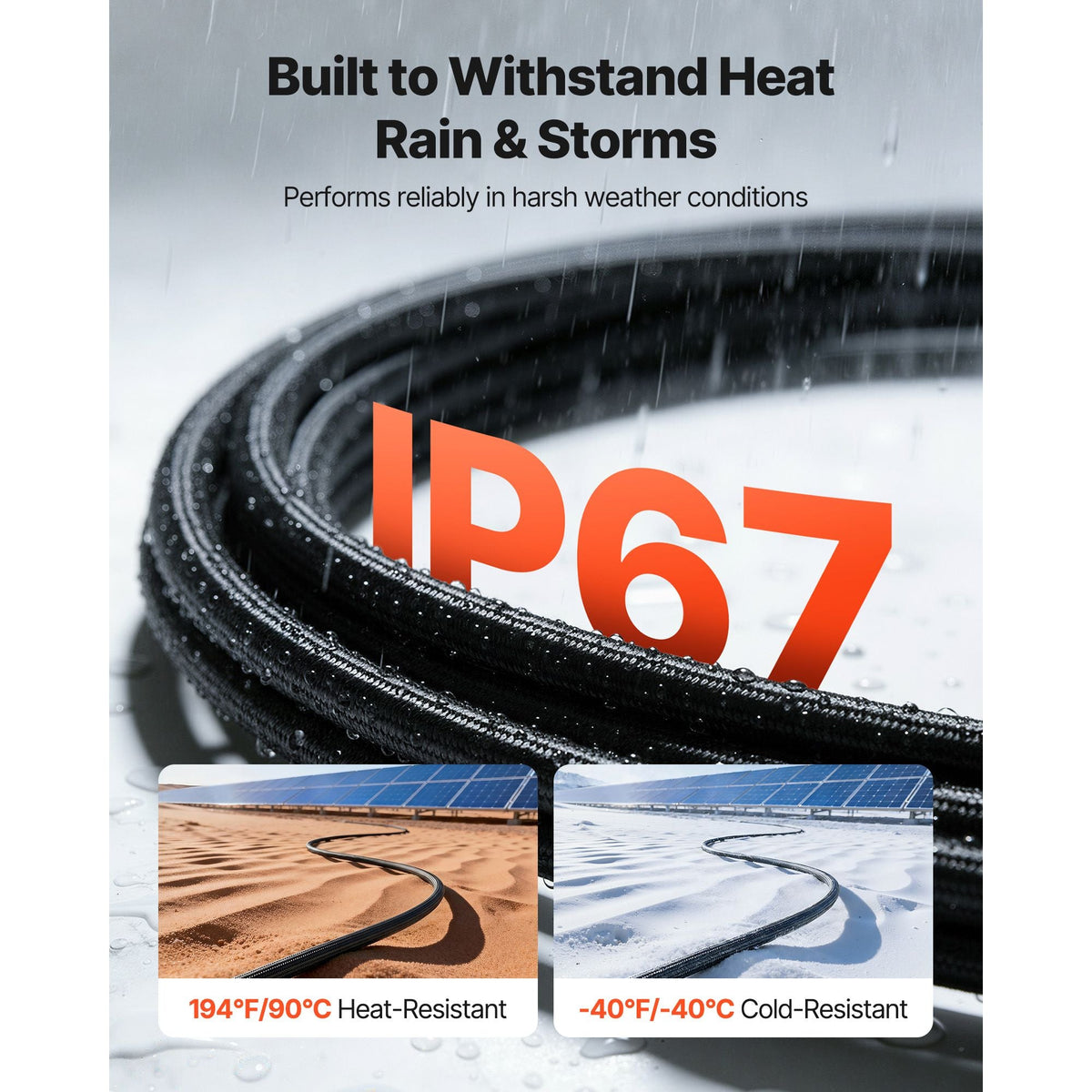 30FT Solar Panel Extension Cable, 10 AWG, Solar Panel Wire with Flame Retardant Protective Sleeving, Female and Male Connectors, IP67 Waterproof PV Wire, for Outdoor Automotive RV, Black & Red