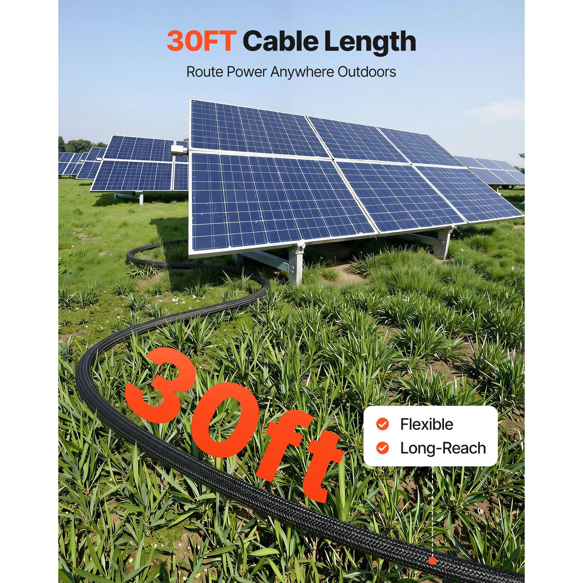 30FT Solar Panel Extension Cable, 10 AWG, Solar Panel Wire with Flame Retardant Protective Sleeving, Female and Male Connectors, IP67 Waterproof PV Wire, for Outdoor Automotive RV, Black & Red