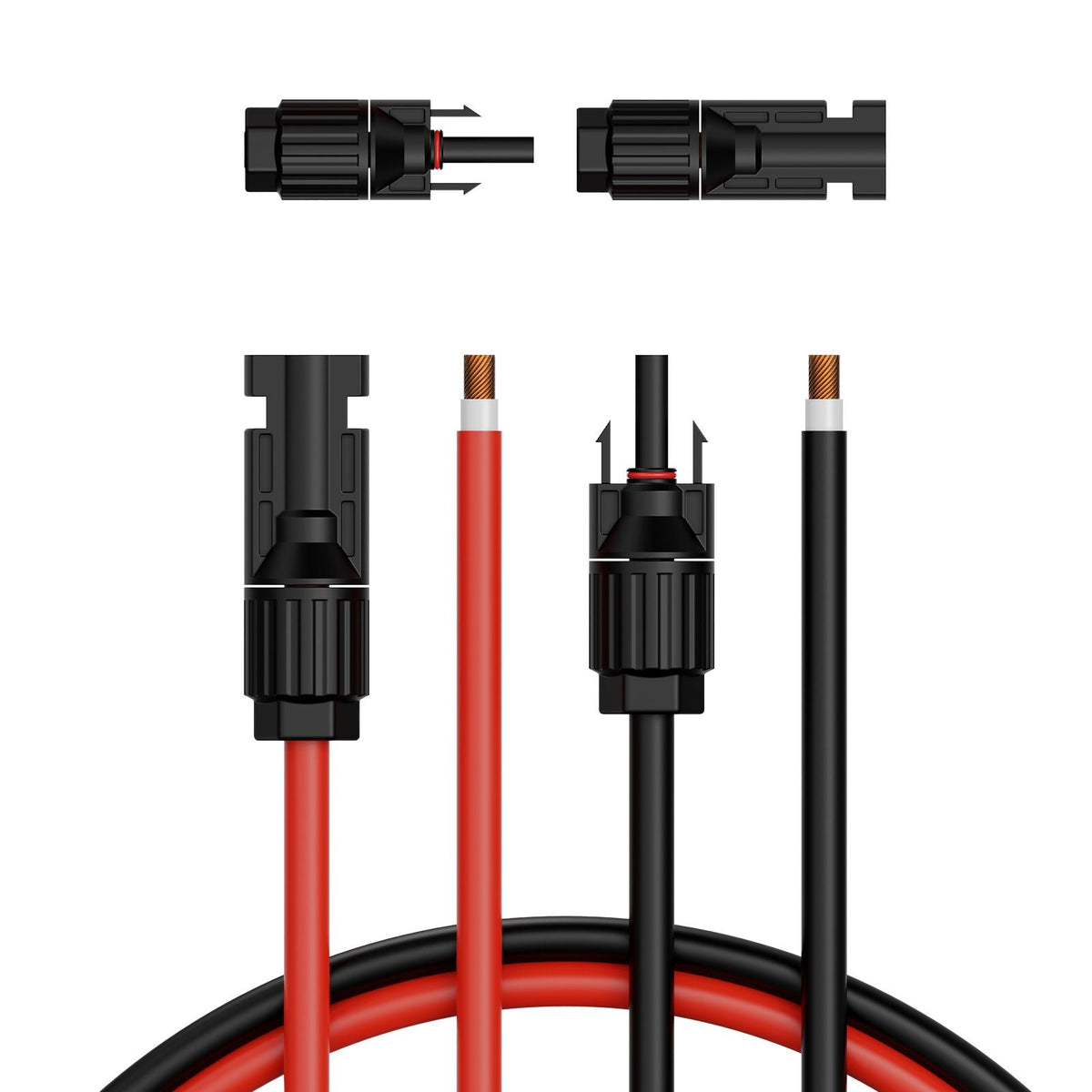 30FT Solar Panel Extension Cable, 10AWG Solar Extension Cable Wire with Female & Male Waterproof Connectors, 6mm² PV Cable for Home, Ship and RV Solar Panels, 30FT Black + 30FT Red (Set of 2)