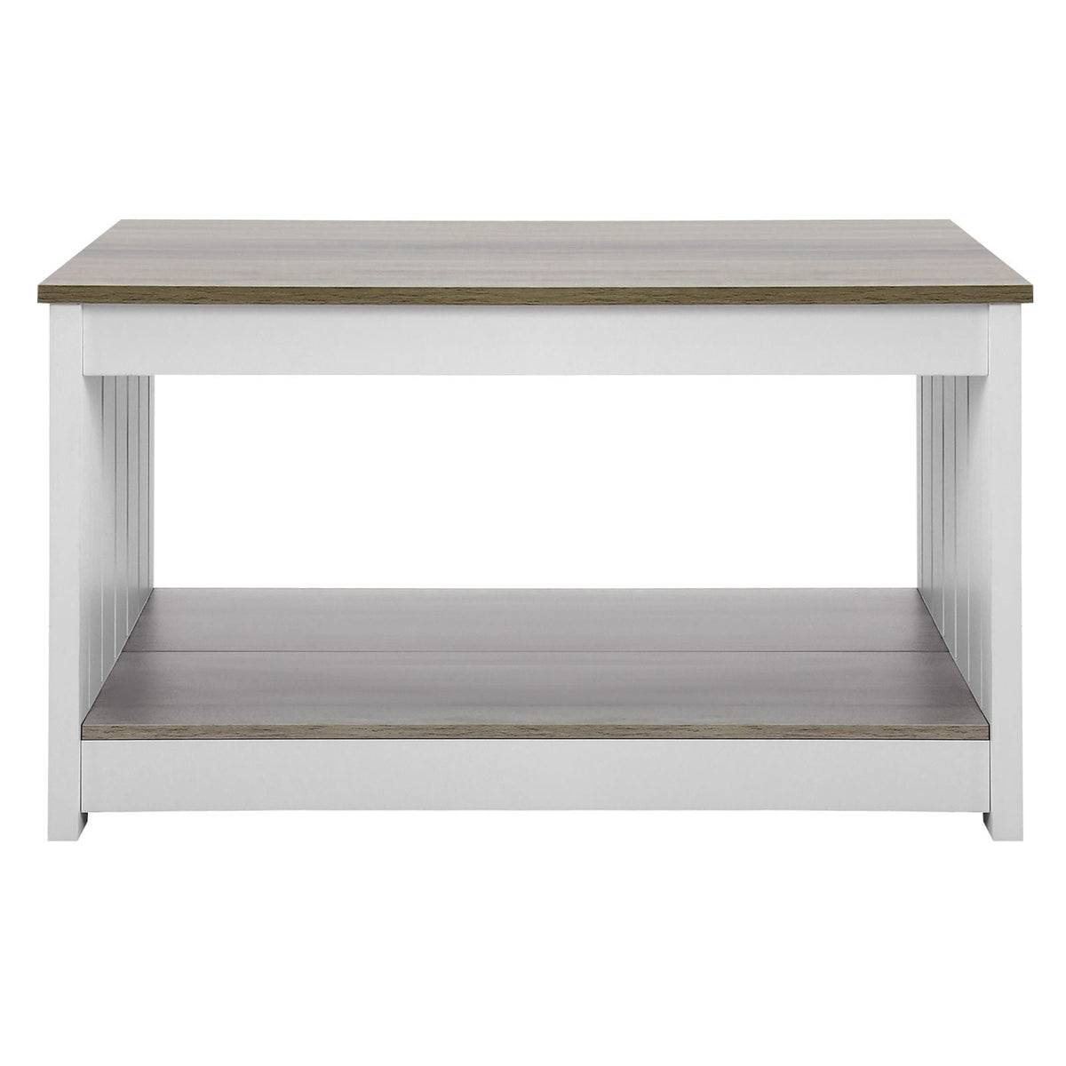 31.5" Farmhouse Coffee Table, Square Coffee Table with Open Storage Compartment, Wooden Rustic Cocktail Table for Living Room, Bedroom, Apartment, Studio, Gray & White