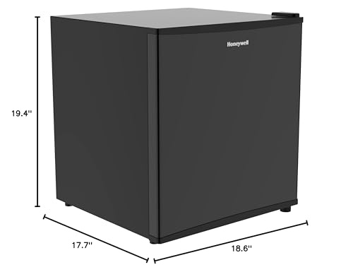 Honeywell Compact Refrigerator 1.6 Cu Ft Mini Fridge with Freezer, Single Door, Low noise, for Bedroom, Office, Dorm with Adjustable Temperature Settings, Black