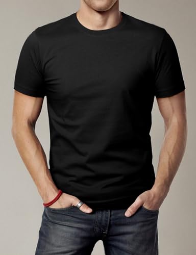 H2H Mens Basic Fashion Crew-Neck Slim Fit T-sihrt Black US M/Asia L (CMTTS0198)