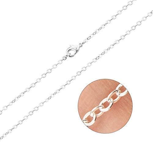 ALEXCRAFT Wholesale 12 PCS Silver Plated Brass Flat Cable Chains Bulk for DIY Jewelry Making (18 Inch(2mm))