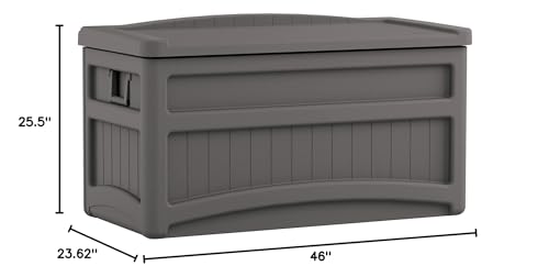 Suncast 73 Gallon Indoor/Outdoor Medium Deck Storage Box, 46"L x 23.62"W x 25.5"H, Stoney