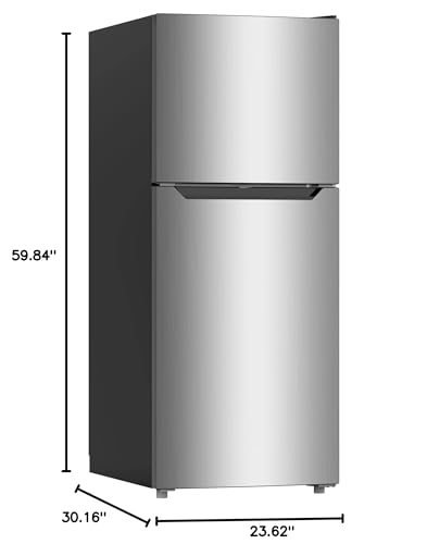 Frestec 12.1 CU' Refrigerator with Freezer, Apartment Size Refrigerator Top Freezer, 2 Door Fridge with Adjustable Thermostat Control, Freestanding, Door Swing, Stainless Steel (FR 1202 SL)