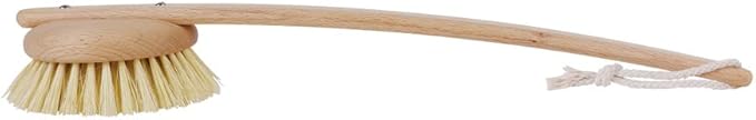 Redecker 100% Made in Germany Round Tampico Fiber Bath Brush with Extra-Long Oiled Beechwood Handle, 18-1/2-Inches