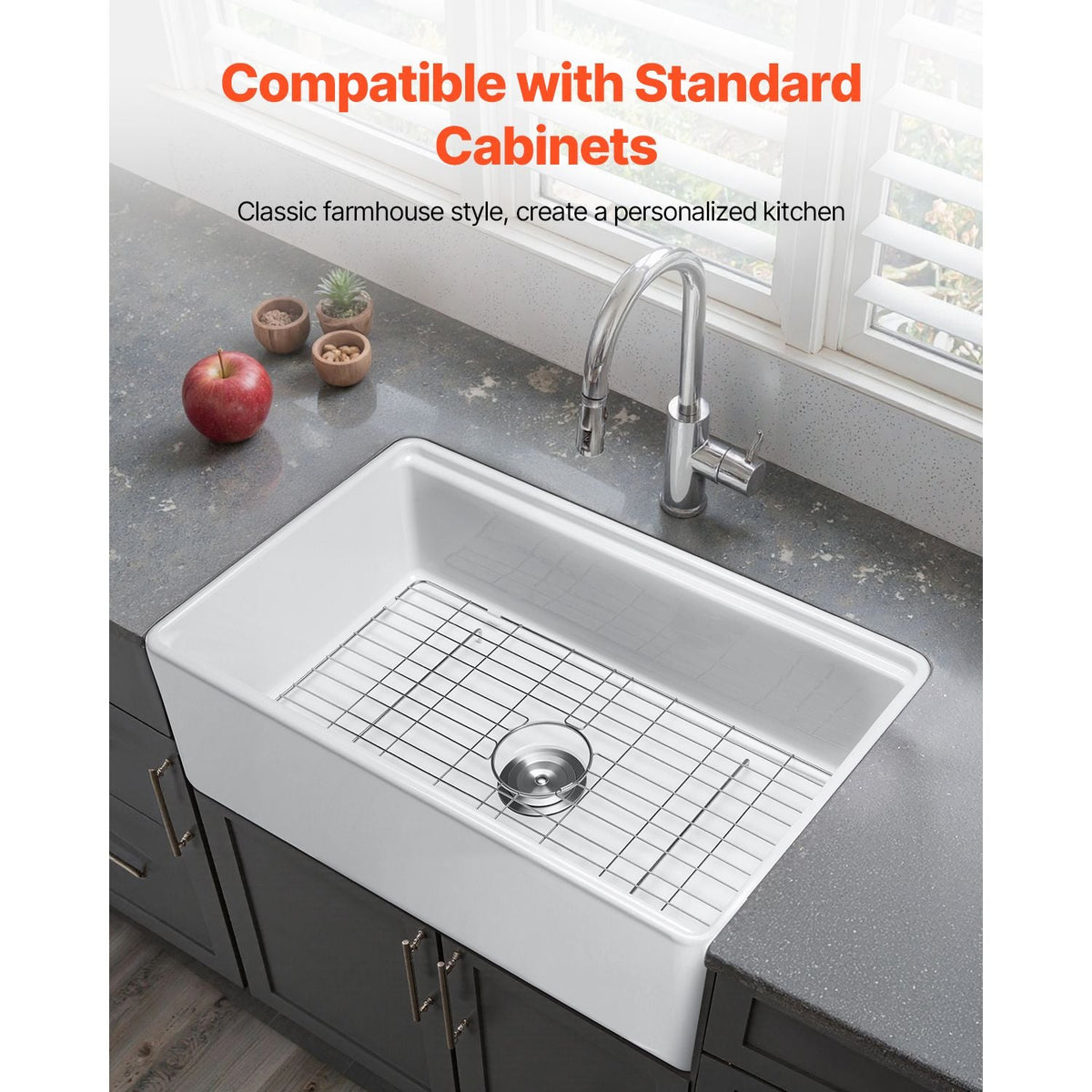 32.5x20 inch Farmhouse Sink, White Sink Workstation, Fireclay Undermount Basins, Apron Front Single Bowl Basin with Multiple Accessories, Large Capacity Household Dishwasher Sinks for Kitchen