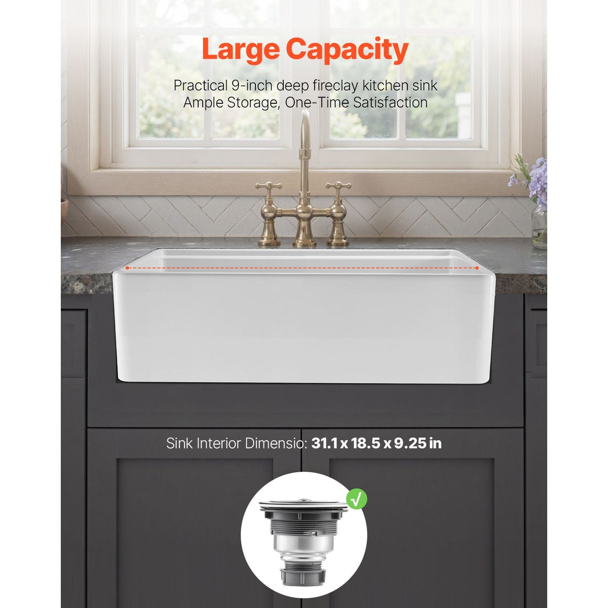 32.5x20 inch Farmhouse Sink, White Sink Workstation, Fireclay Undermount Basins, Apron Front Single Bowl Basin with Multiple Accessories, Large Capacity Household Dishwasher Sinks for Kitchen