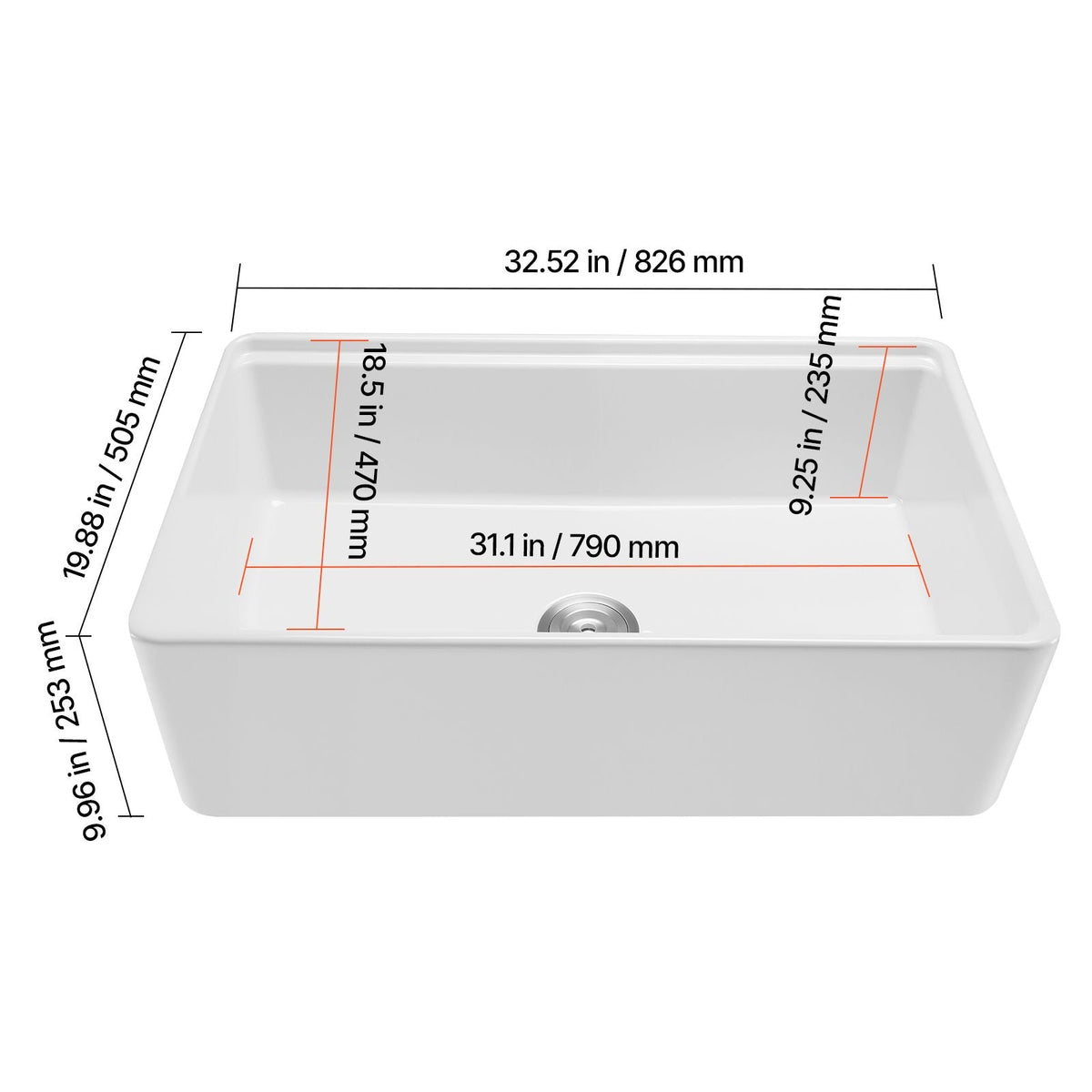 32.5x20 inch Farmhouse Sink, White Sink Workstation, Fireclay Undermount Basins, Apron Front Single Bowl Basin with Multiple Accessories, Large Capacity Household Dishwasher Sinks for Kitchen