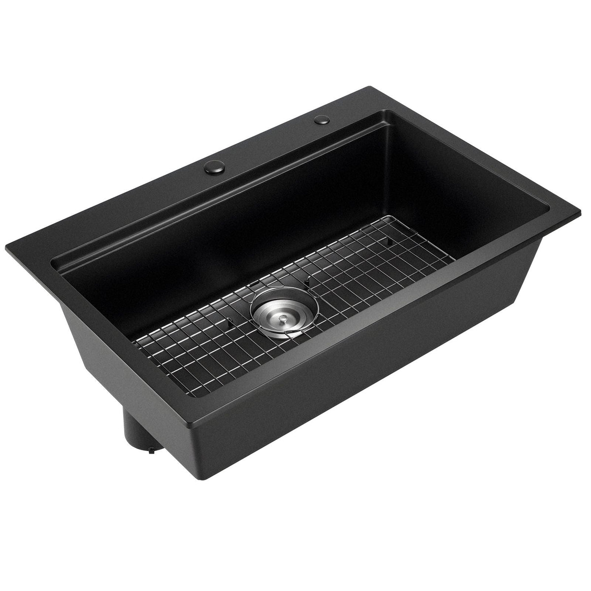 33 inch Kitchen Sink Workstation, Top Mount Granite Sinks, Drop-In Single Bowl Farmhouse Basin with Multiple Accessories, Household Dishwasher Sink for RV, Prep Kitchen, and Bar (Black)