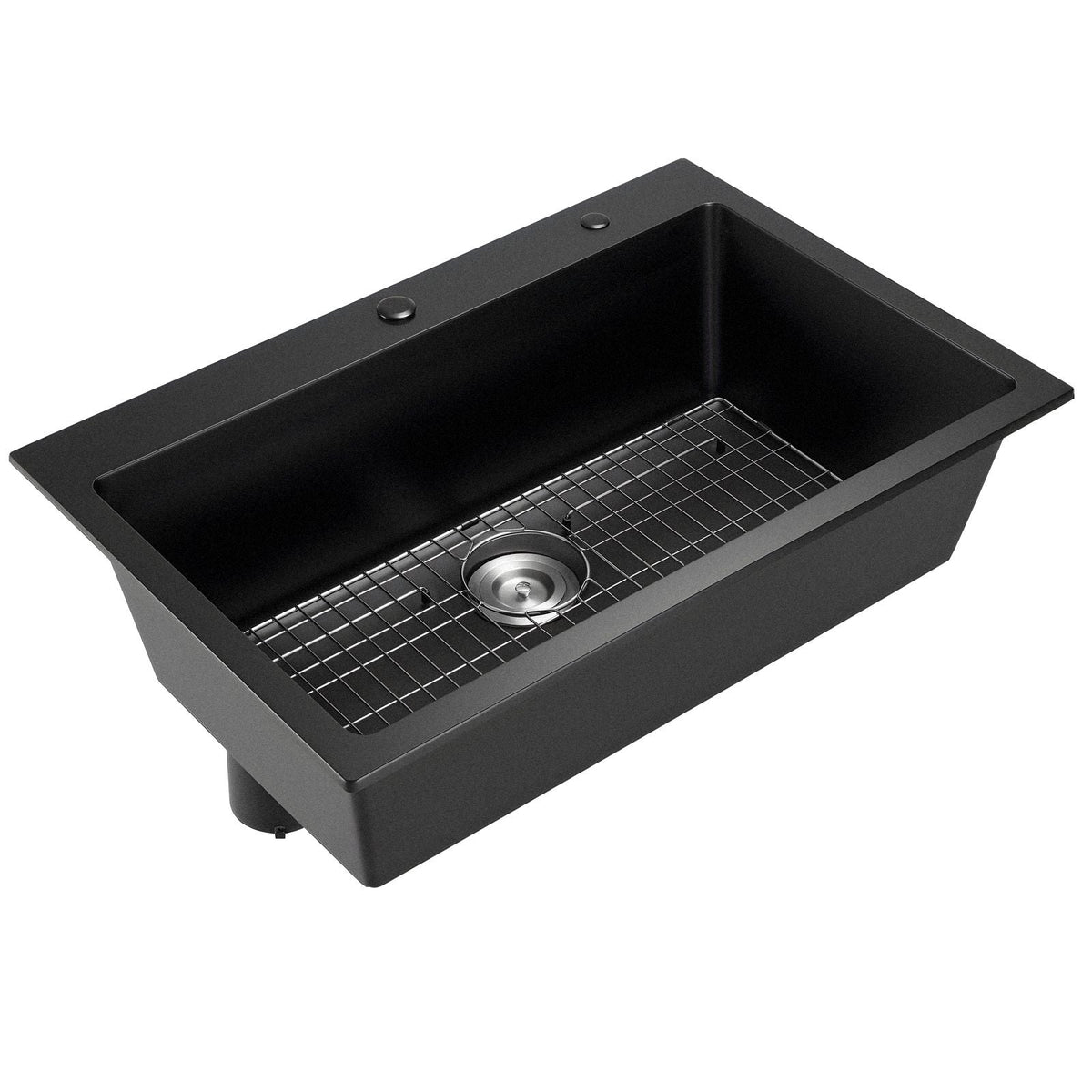 33 inch Kitchen Sink Workstation, Top Mount Granite Sinks, Drop-In Single Bowl Farmhouse Basin with Multiple Accessories, Household Dishwasher Sinks for RV, Prep Kitchen, and Bar (Black)