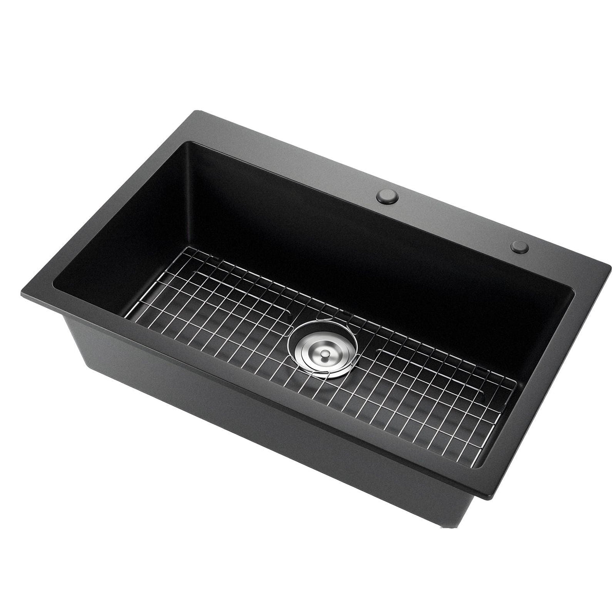33 inch Kitchen Sink Workstation, Top Mount Granite Sinks, Drop-In Single Bowl Farmhouse Basin with Multiple Accessories, Household Dishwasher Sinks for RV, Prep Kitchen, and Bar (Black)