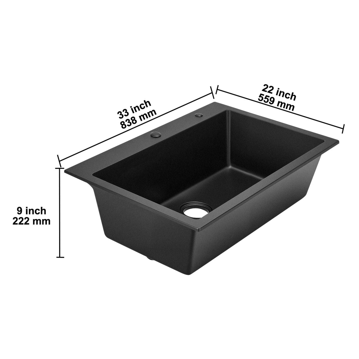 33 inch Kitchen Sink Workstation, Top Mount Granite Sinks, Drop-In Single Bowl Farmhouse Basin with Multiple Accessories, Household Dishwasher Sinks for RV, Prep Kitchen, and Bar (Black)