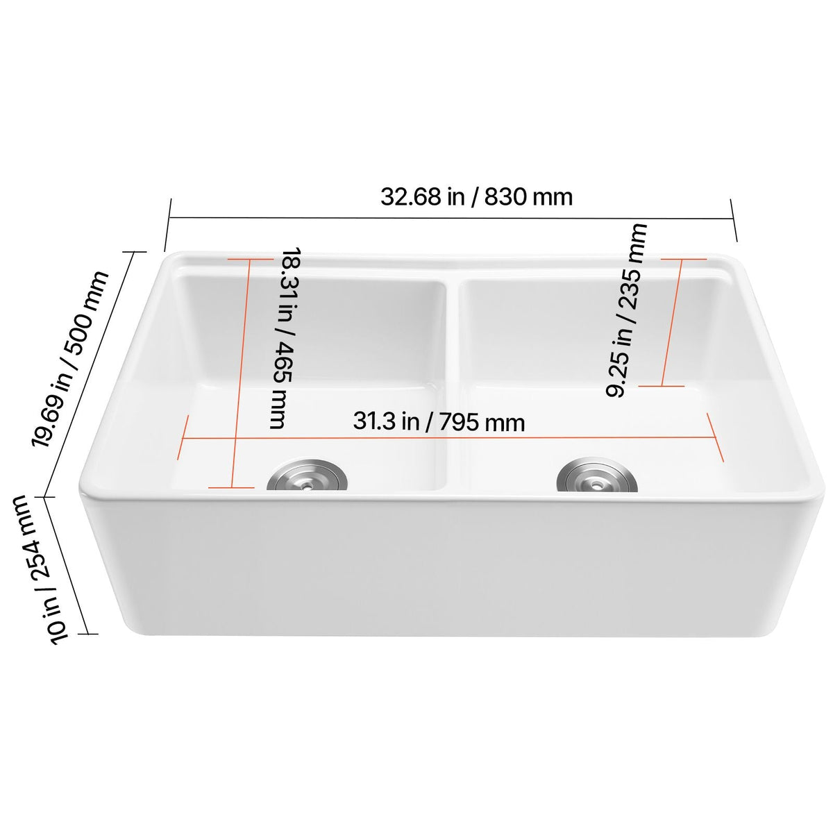 33x20 inch Farmhouse Sink, White Sink Workstation, Fireclay Undermount Basins, Apron Front Double Bowl Basin with Multiple Accessories, Large Capacity Household Dishwasher Sinks for Kitchen