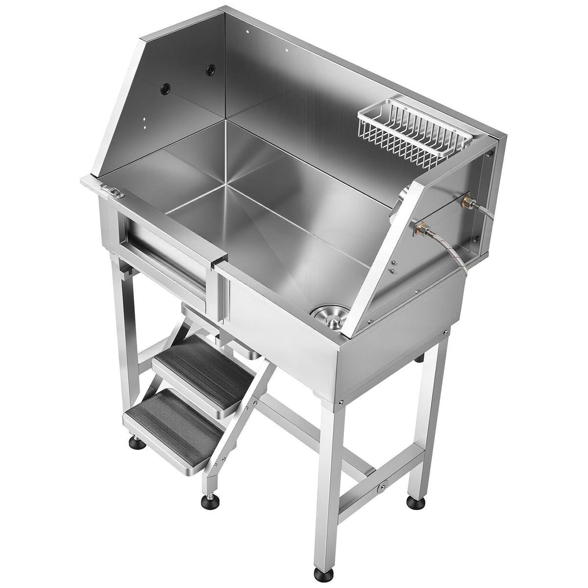 34" Dog Washing Station, Stainless Steel Pet Grooming Tub Bathtub, Professional Dog Wash Sink with Shower, Faucet, Soap Holder, Non-Slip Stairs Easy-Clean Design for Small Pets Cats (Left Door)