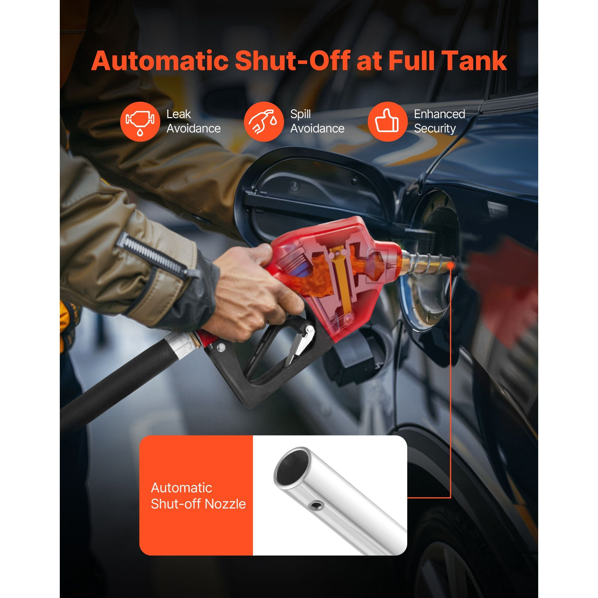 3/4-Inch NPT Automatic Fuel Nozzle, Max Flow Rate 11.8 GPM, Auto Shut Off Diesel Gas Pump Nozzle with 3-Speed Trigger Lock & 13/16-Inch (OD=20 mm) Spout for Gasoline, Diesel, Kerosene, Red