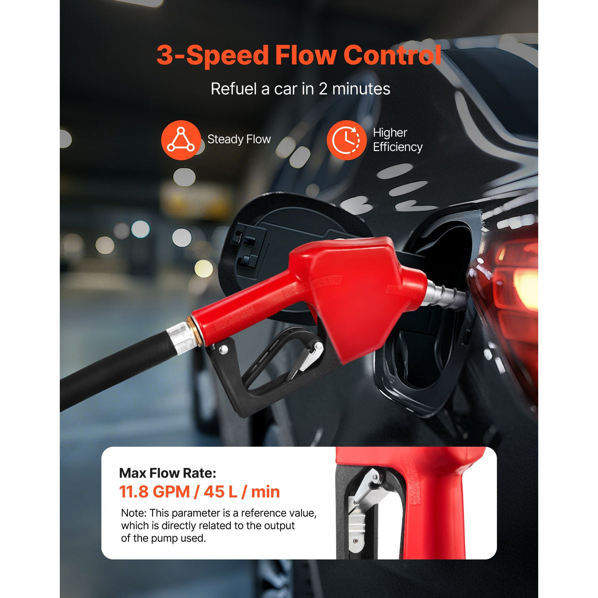 3/4-Inch NPT Automatic Fuel Nozzle, Max Flow Rate 11.8 GPM, Auto Shut Off Diesel Gas Pump Nozzle with 3-Speed Trigger Lock & 13/16-Inch (OD=20 mm) Spout for Gasoline, Diesel, Kerosene, Red