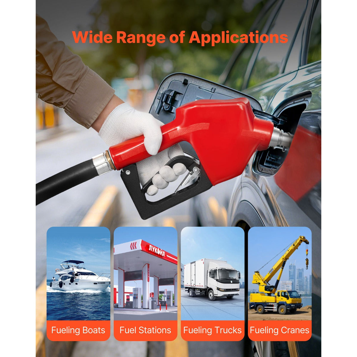 3/4-Inch NPT Automatic Fuel Nozzle, Max Flow Rate 11.8 GPM, Auto Shut Off Diesel Gas Pump Nozzle with 3-Speed Trigger Lock & 13/16-Inch (OD=20 mm) Spout for Gasoline, Diesel, Kerosene, Red