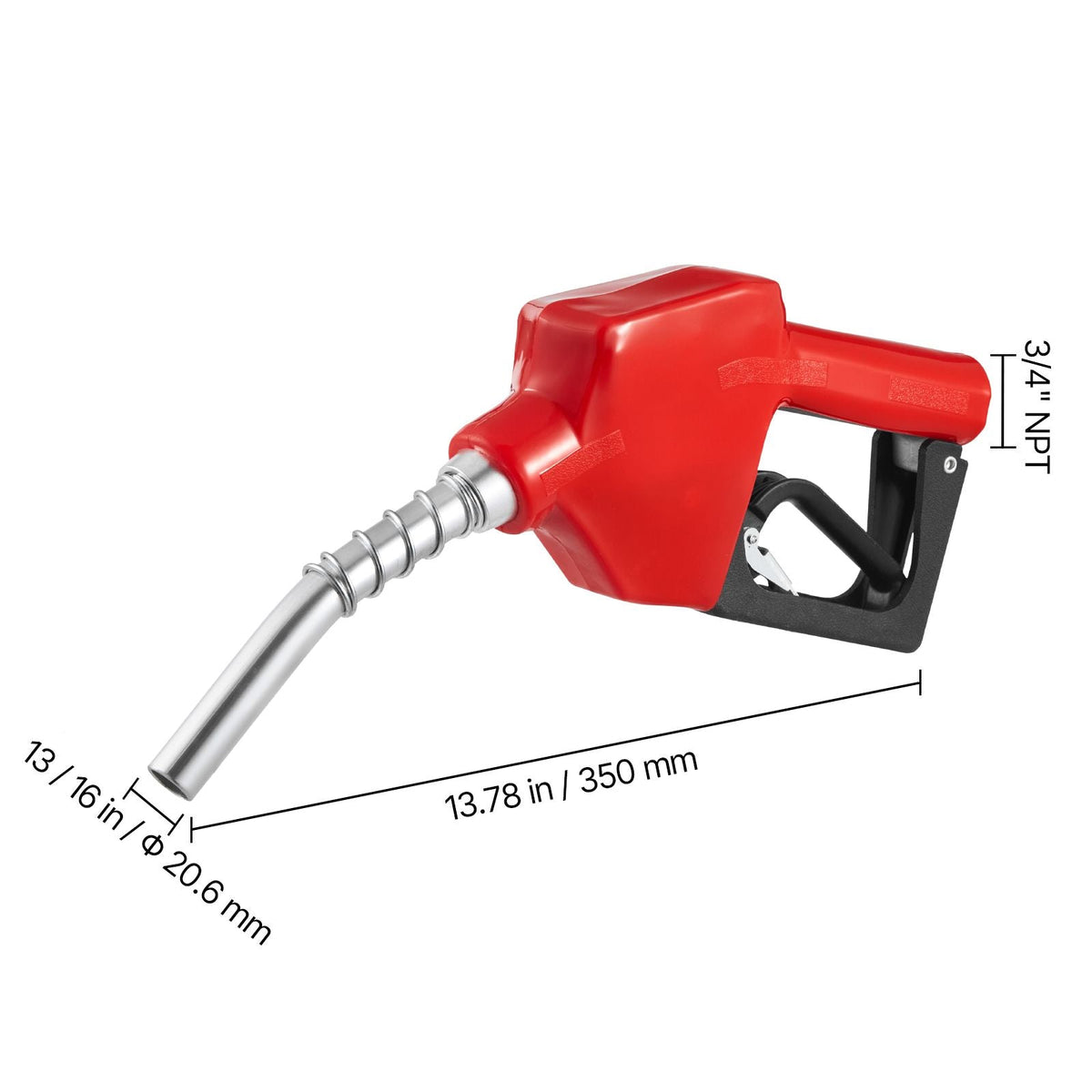 3/4-Inch NPT Automatic Fuel Nozzle, Max Flow Rate 11.8 GPM, Auto Shut Off Diesel Gas Pump Nozzle with 3-Speed Trigger Lock & 13/16-Inch (OD=20 mm) Spout for Gasoline, Diesel, Kerosene, Red