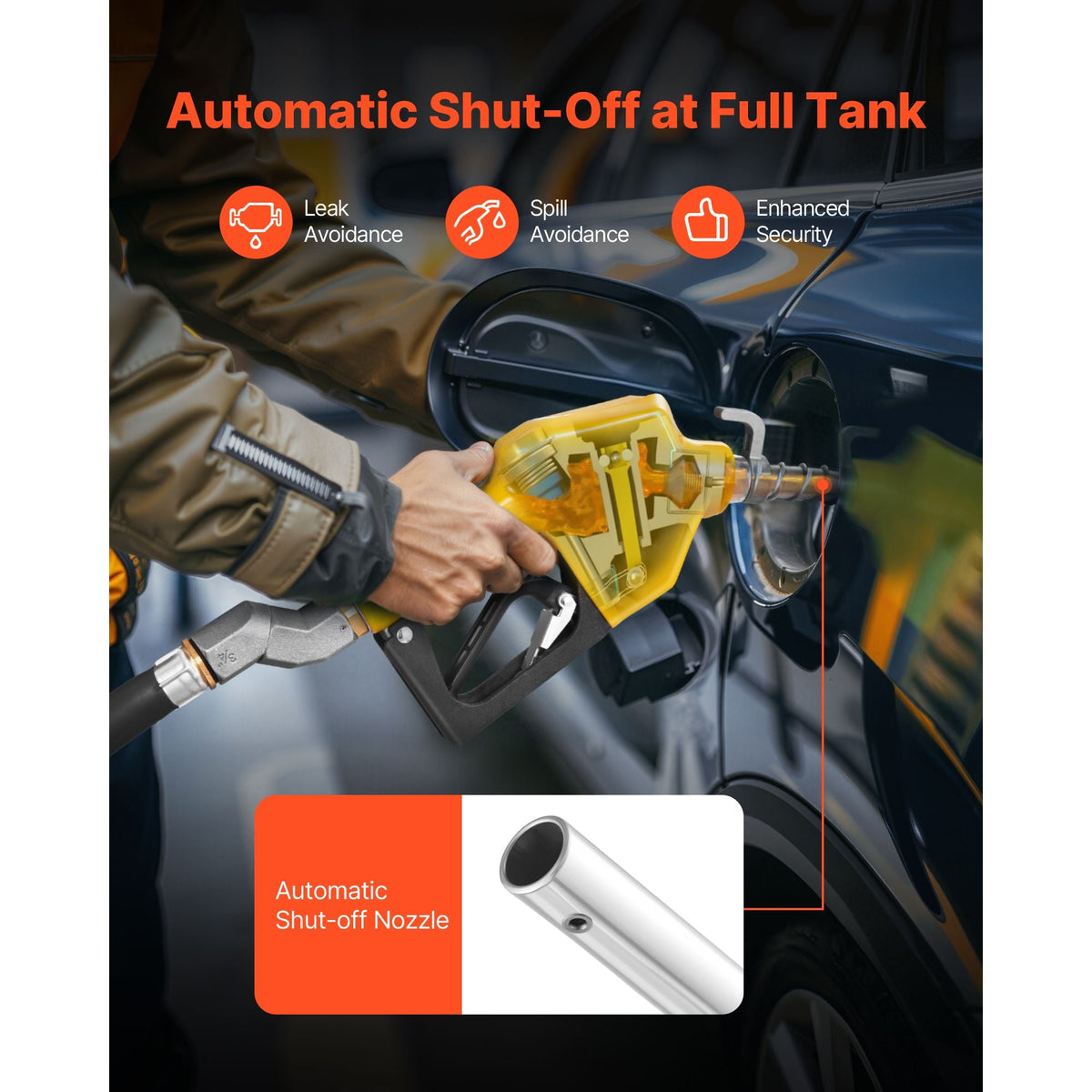 3/4-Inch NPT Automatic Fuel Nozzle with Swivel, Max Flow Rate 11.8 GPM, Auto Shut Off Diesel Gas Pump Nozzle with 3-Speed Trigger Lock & 0.78 in (OD=20 mm) Spout for Gasoline, Diesel, Kerosene