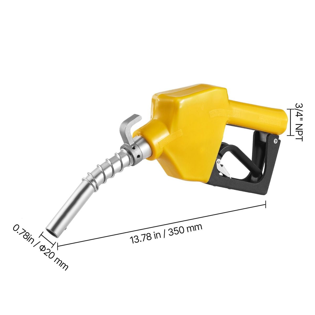 3/4-Inch NPT Automatic Fuel Nozzle with Swivel, Max Flow Rate 11.8 GPM, Auto Shut Off Diesel Gas Pump Nozzle with 3-Speed Trigger Lock & 0.78 in (OD=20 mm) Spout for Gasoline, Diesel, Kerosene