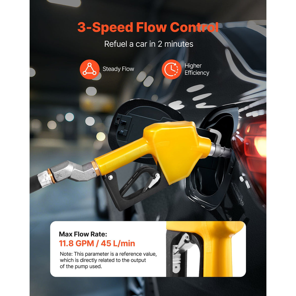 3/4-Inch NPT Automatic Fuel Nozzle with Swivel, Max Flow Rate 11.8 GPM, Auto Shut Off Diesel Gas Pump Nozzle with 3-Speed Trigger Lock & 0.78 in (OD=20 mm) Spout for Gasoline, Diesel, Kerosene