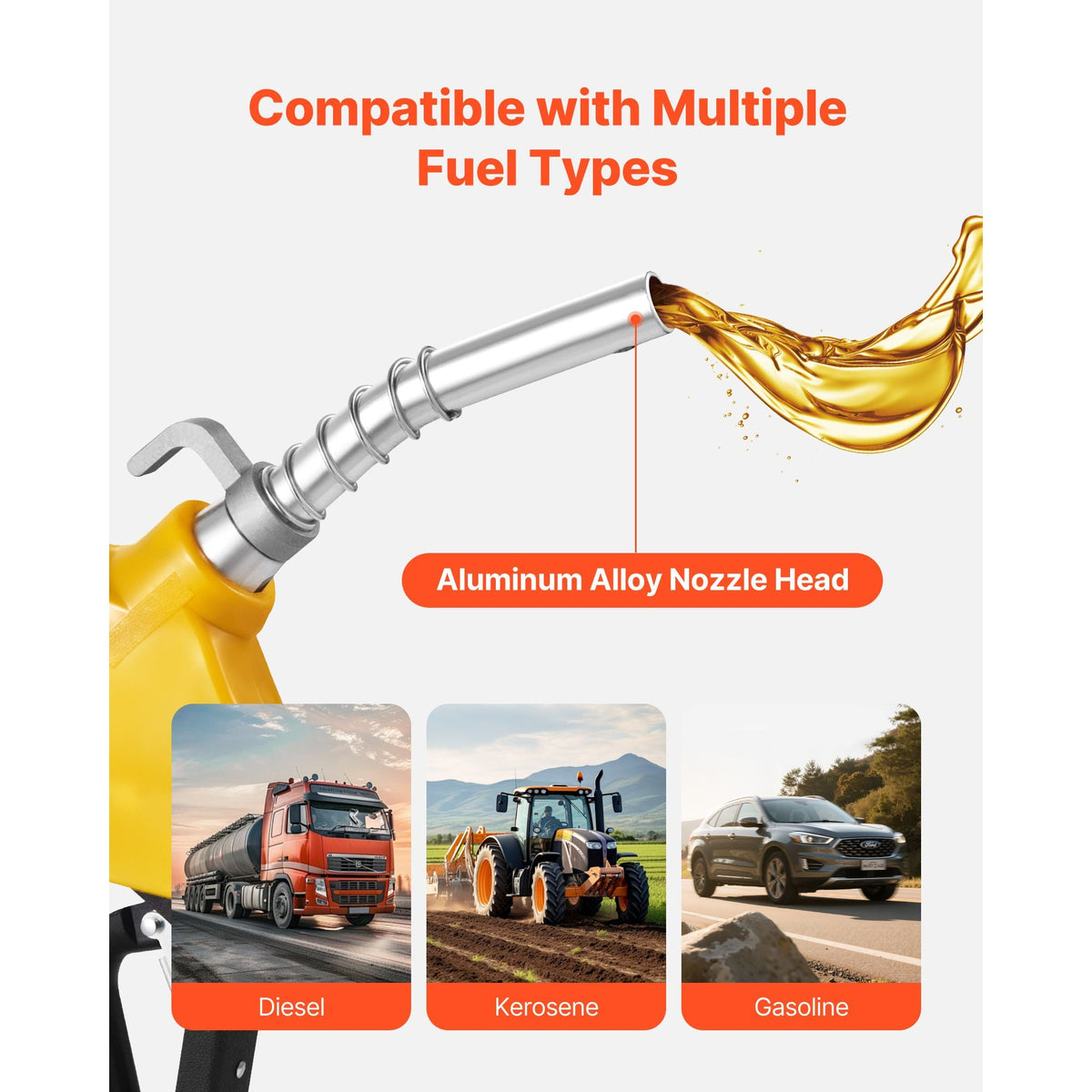 3/4-Inch NPT Automatic Fuel Nozzle with Swivel, Max Flow Rate 11.8 GPM, Auto Shut Off Diesel Gas Pump Nozzle with 3-Speed Trigger Lock & 0.78 in (OD=20 mm) Spout for Gasoline, Diesel, Kerosene