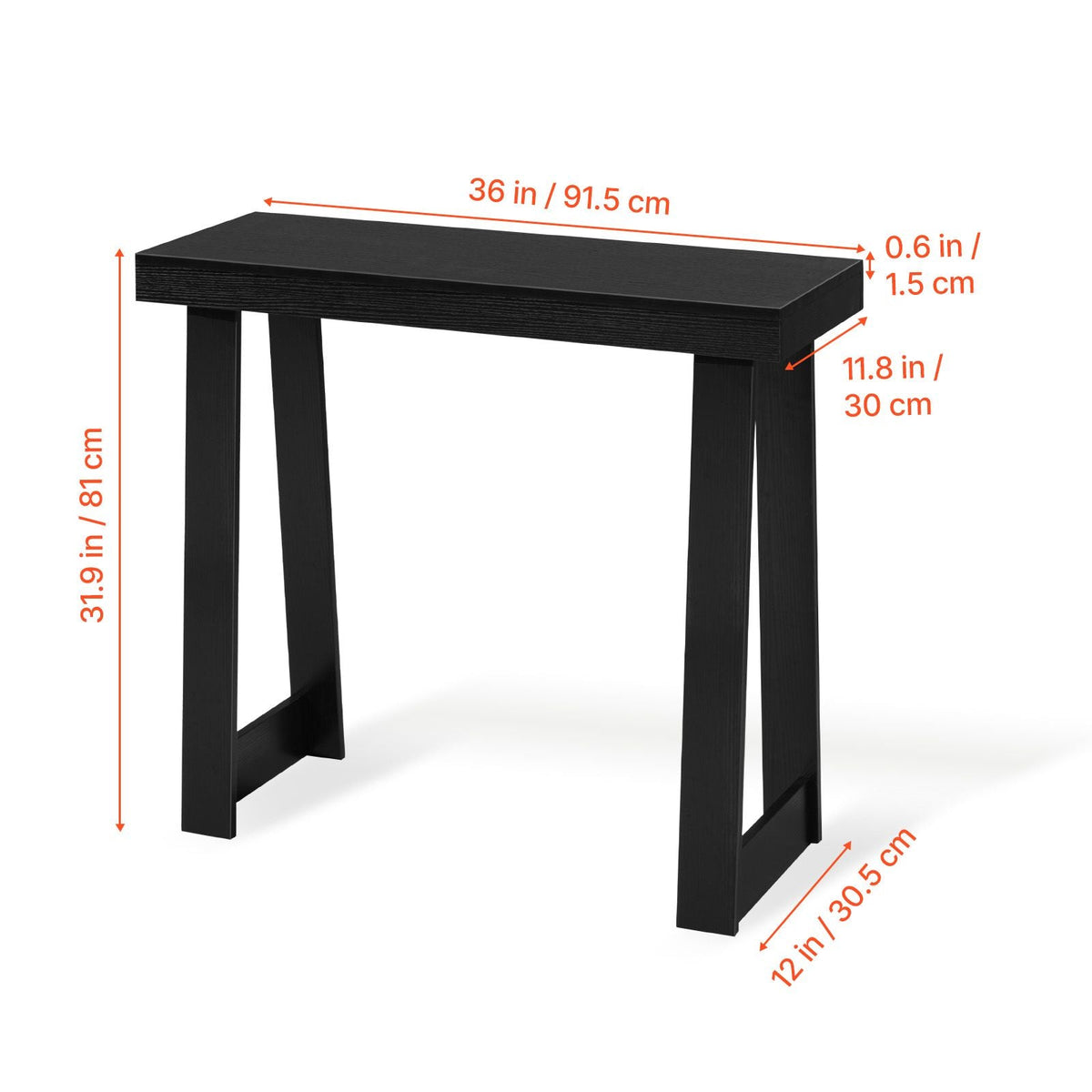 36 in Console Table, Modern Desk Behind the Couch, Wooden Rectangle Entrance Desk, Narrow Long Sofa Table Accent Stand, Ideal for Hallway, Bedroom, Living Room, Foyer, Easy Assembly, Black
