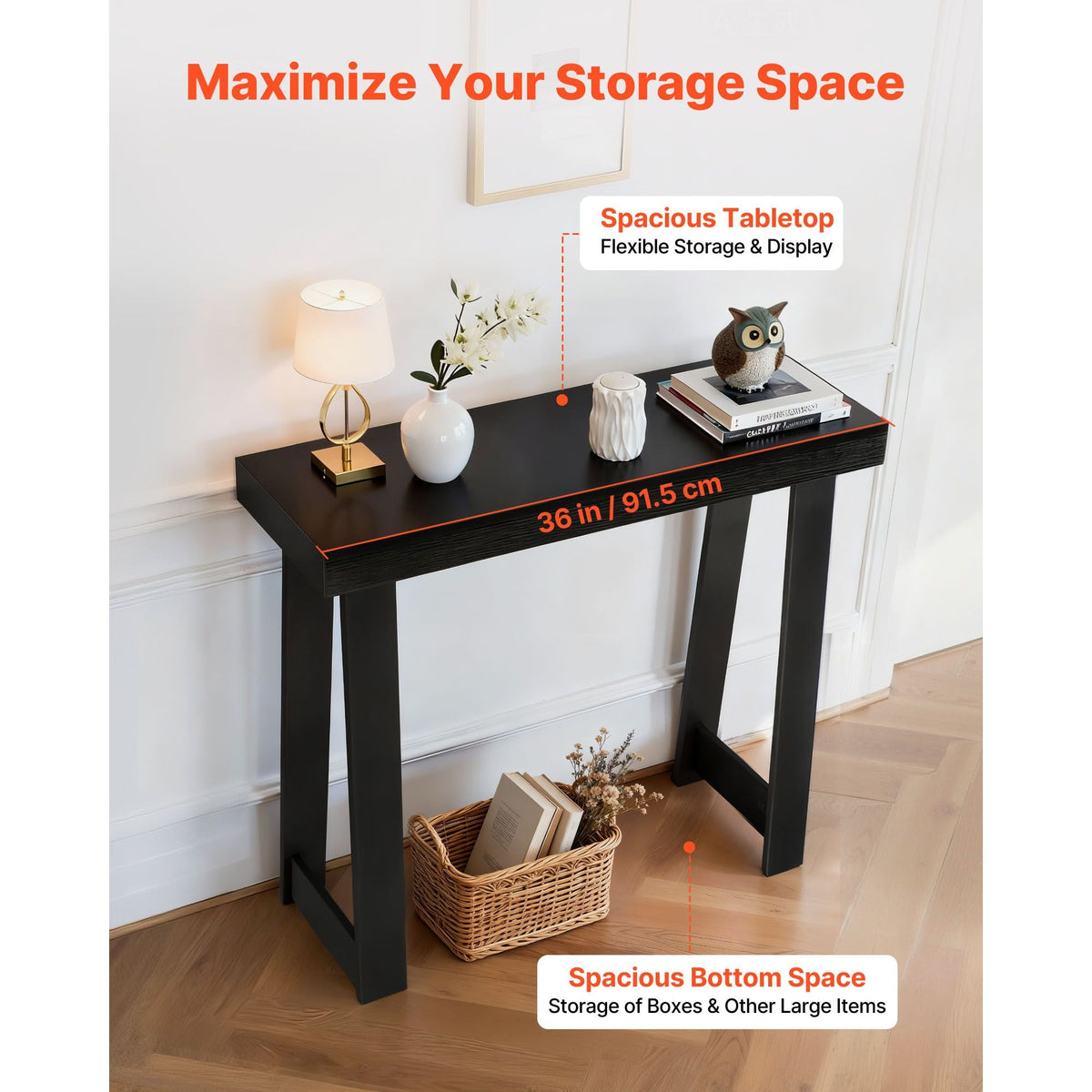 36 in Console Table, Modern Desk Behind the Couch, Wooden Rectangle Entrance Desk, Narrow Long Sofa Table Accent Stand, Ideal for Hallway, Bedroom, Living Room, Foyer, Easy Assembly, Black