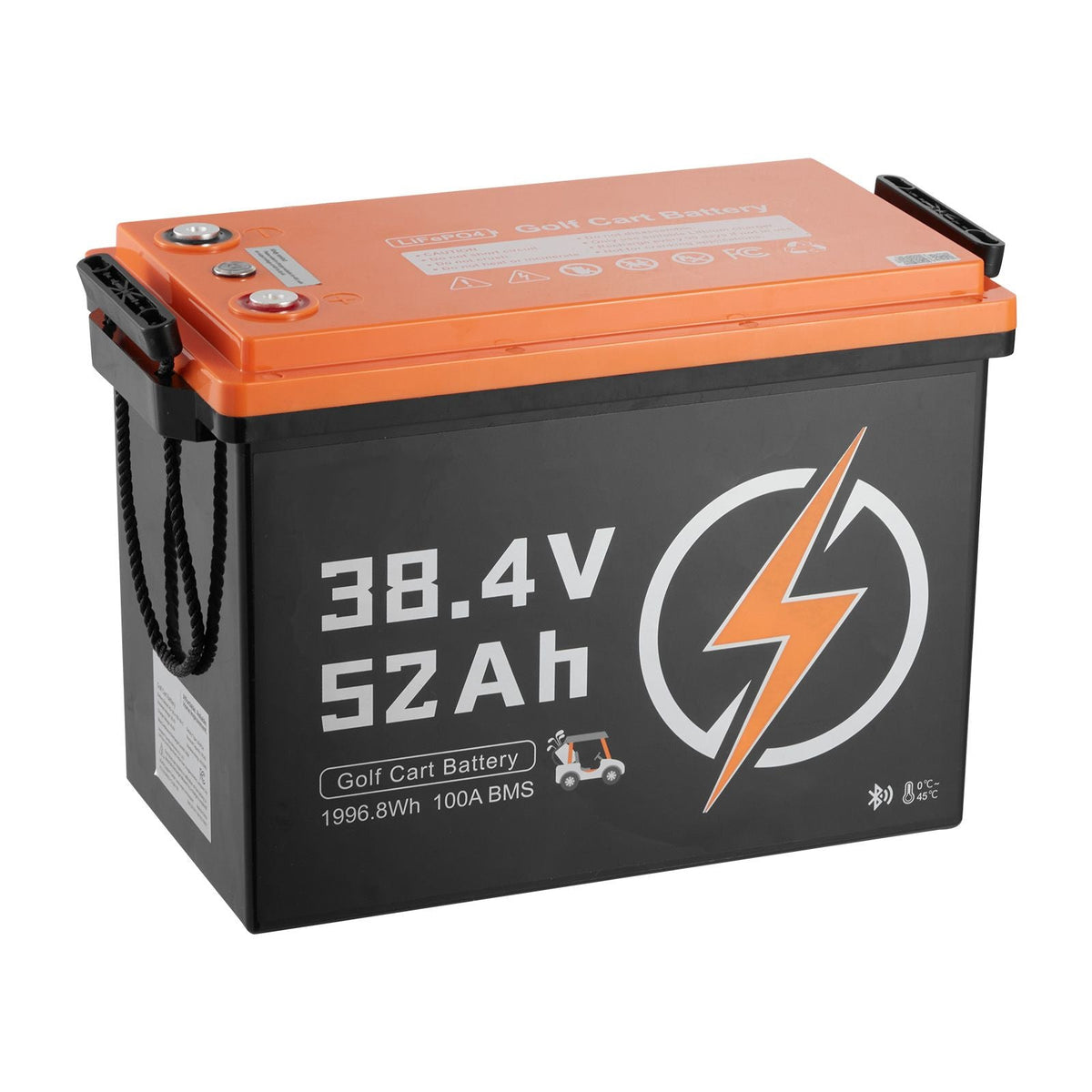 36V (38.4V) 52AH Lithium Golf Cart Battery, with 18A Charger, Lifepo4 Battery Kit, Built-in 100A BMS, 4000 Cycles, 2C Discharge Rate, Bluetooth & Mobile APP, for Golf Carts, Trolling Motors