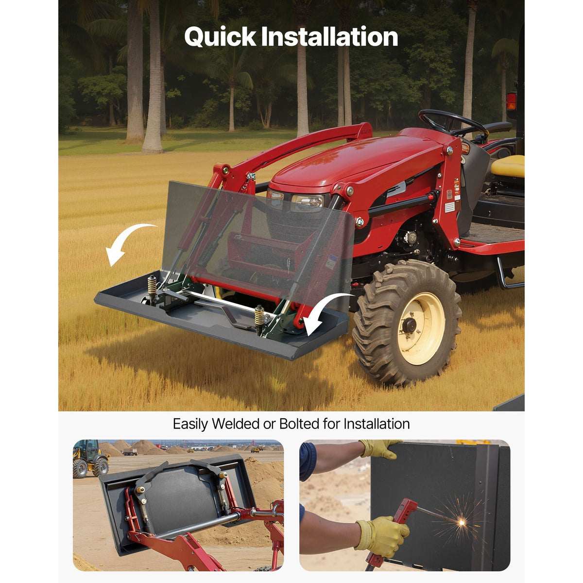 3/8 in Skid Steer Mount Plate, Universal Quick Attach Mount Plate, Easy to Bolt, 7000lbs Load Capacity, Heavy Duty Steel Loader Plates Compatible with Kubota Bobcat Skid Steers & Tractors