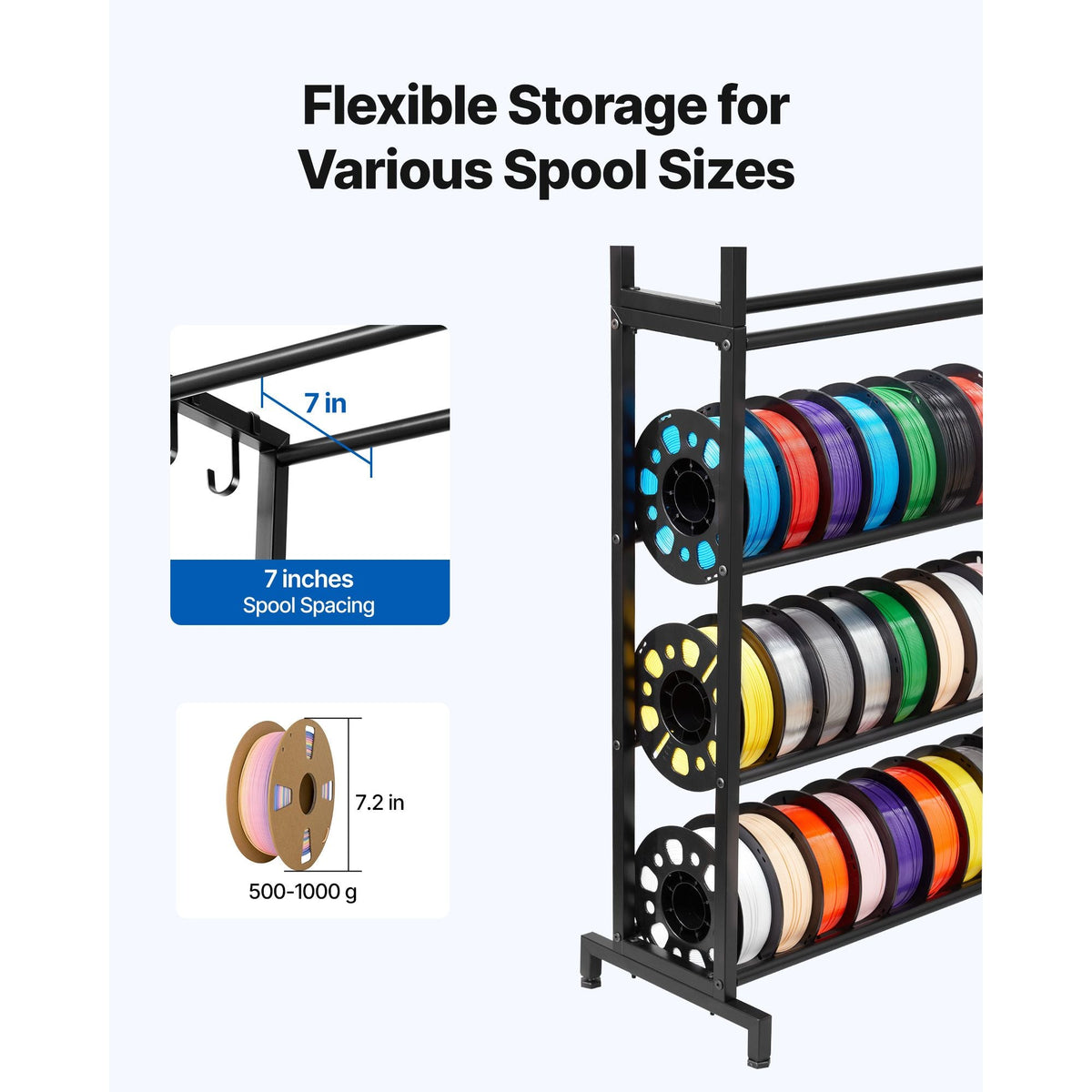 3D Printer Filament Storage Rack, 7 Tier Heavy Duty Storage Shelves for 3D Printing Filaments, Filament Spool Holders Racks for 3D Printing Studio, Home Studio, Office, Workshop (Shelf Only)