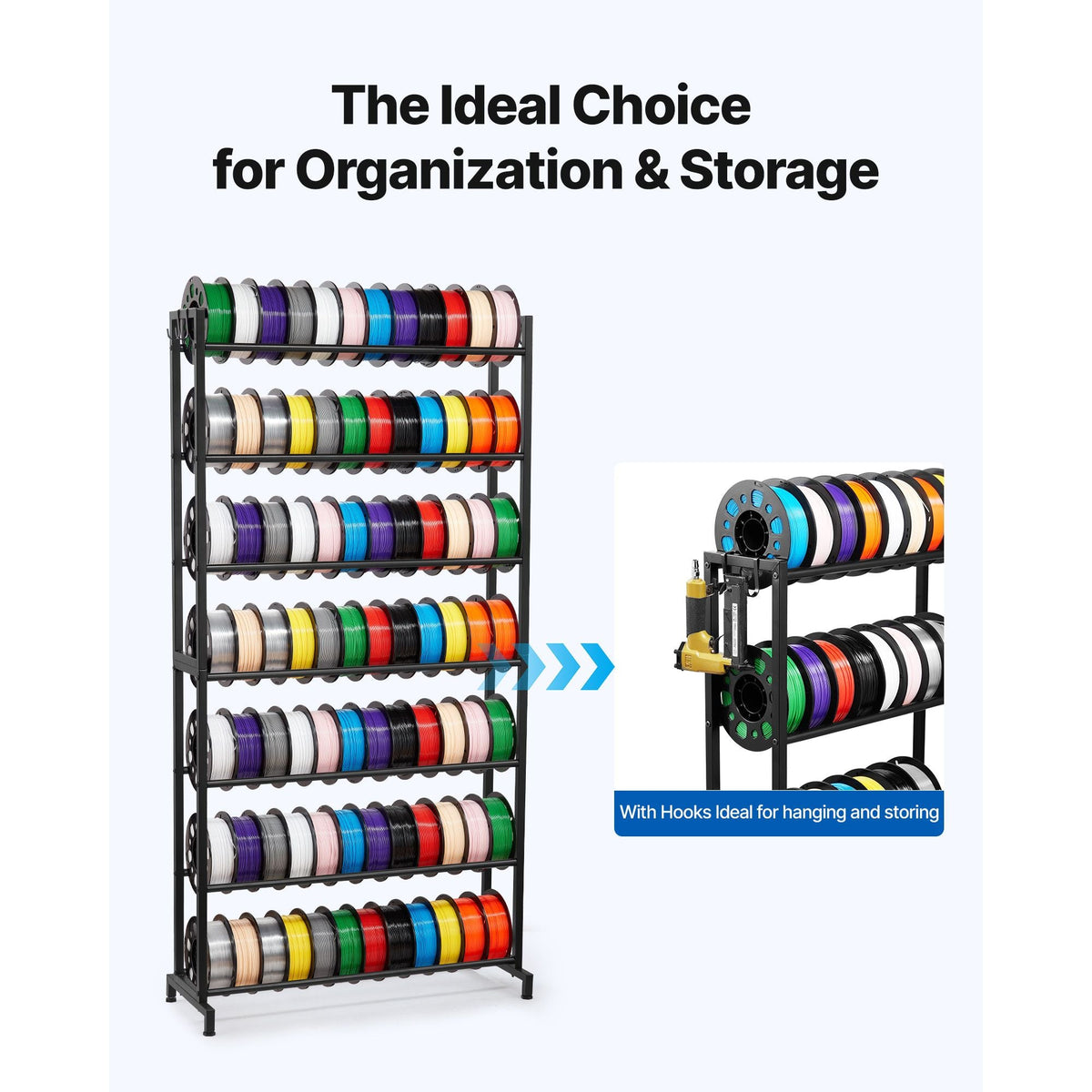3D Printer Filament Storage Rack, 7 Tier Heavy Duty Storage Shelves for 3D Printing Filaments, Filament Spool Holders Racks for 3D Printing Studio, Home Studio, Office, Workshop (Shelf Only)