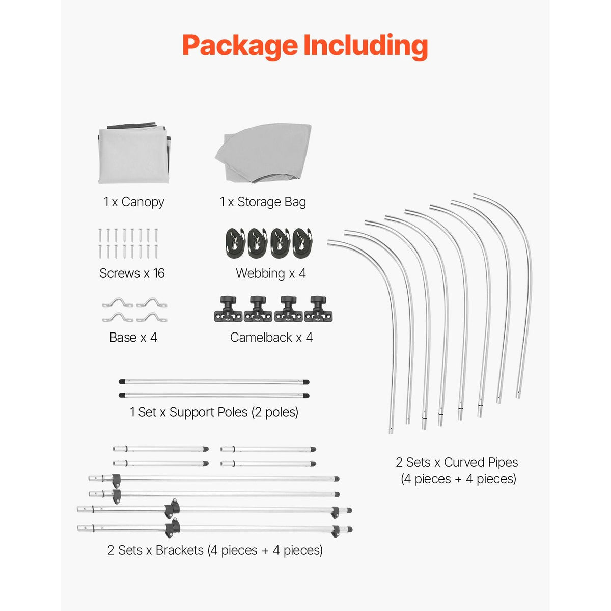 4 Bow Boat Bimini Tops, 600D Polyester Canopy with Aluminum Alloy Frame, Waterproof & Sun Shade Boat Awning Canopy with Storage Bag, 2 Support Poles, 4 Straps, 8'Lx(91"-96")Wx54"H, Light Grey