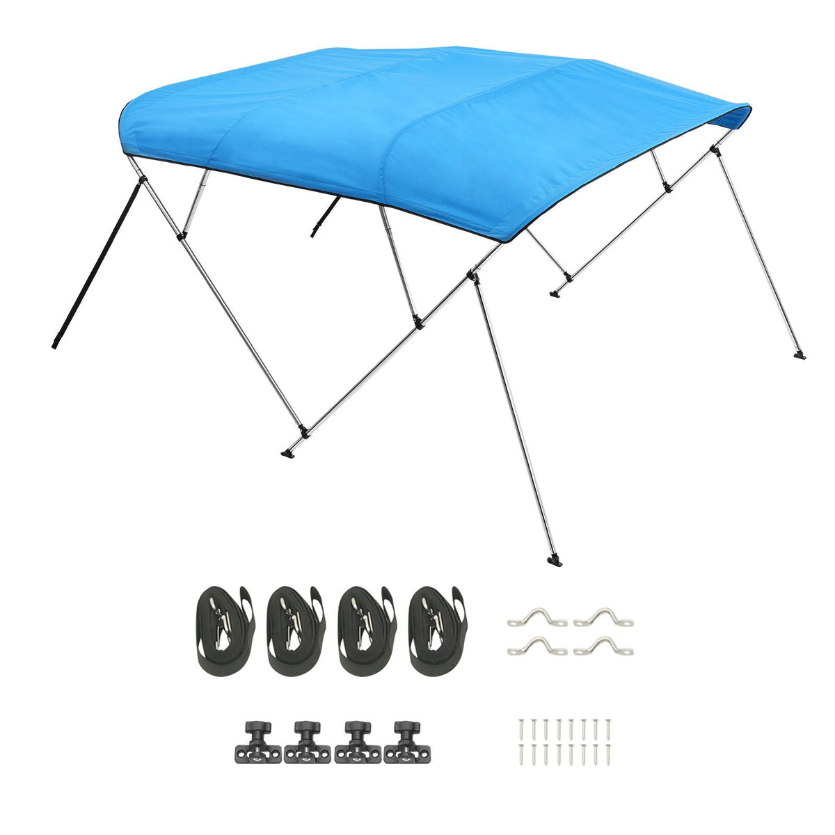 4 Bow Boat Bimini Tops, 600D Polyester Canopy with Aluminum Alloy Frame, Waterproof & Sun Shade Boat Awning Canopy with Storage Bag, 2 Support Poles, 4 Straps, 96"Lx(67"-72")Wx54"H, Pacific Blue