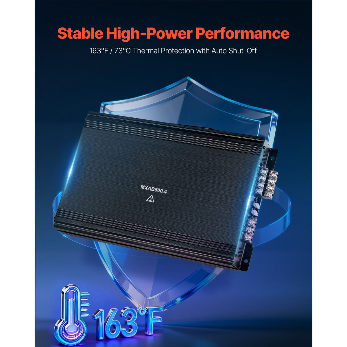 4 Channel Car Audio Amplifier 2 Ohm Stable Bridgeable Class A/B Full Range Amp Max Power 4 x 250W @ 4 Ohm / 4 x 500W @ 2 Ohm for Car SUV Truck Off-Road