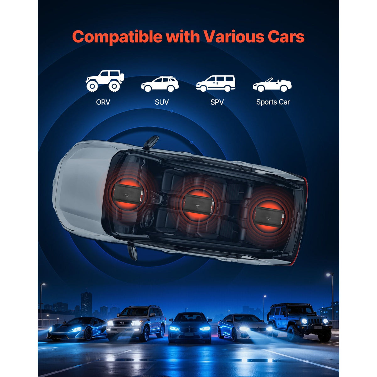 4 Channel Car Audio Amplifier 2 Ohm Stable Bridgeable Class A/B Full Range Amp Max Power 4 x 250W @ 4 Ohm / 4 x 500W @ 2 Ohm for Car SUV Truck Off-Road