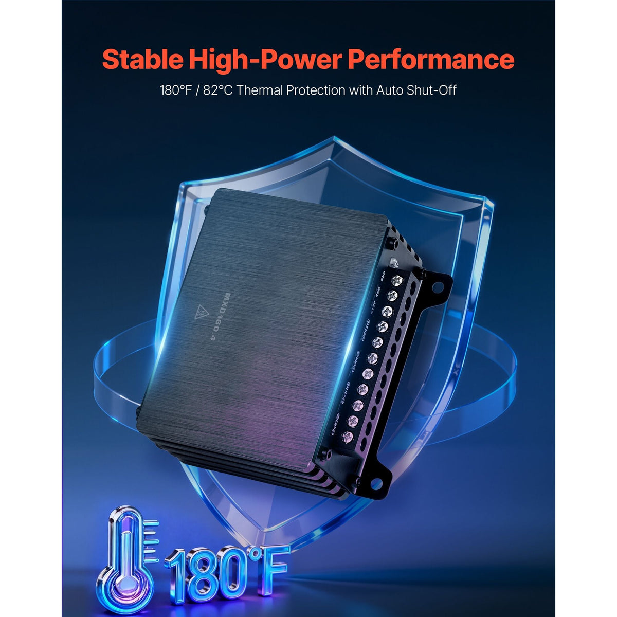 4 Channel Car Audio Amplifier 2 Ohm Stable Bridgeable Class D Full Range Amp Max Power 4 x 110W @ 4 Ohm / 4 x 160W @ 2 Ohm for Car SUV Truck Off-Road