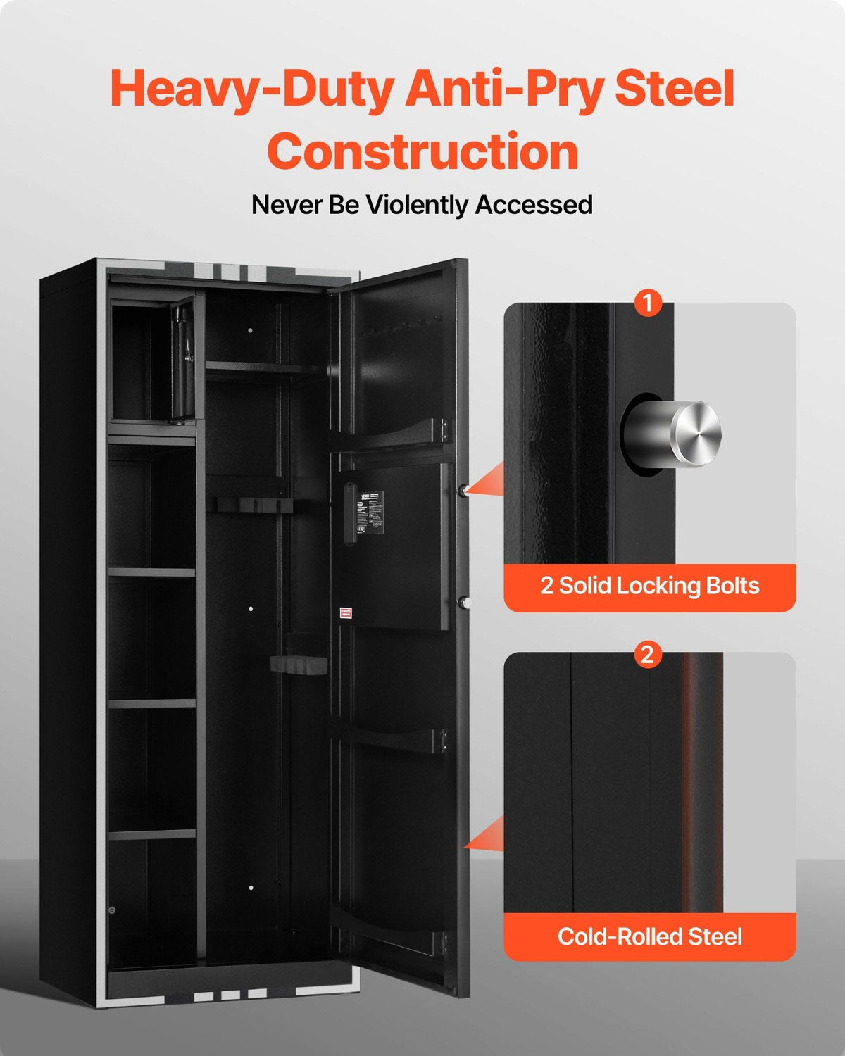 4 Gun Safe, Long Gun Cabinet for Rifles and Pistols, Quick Access Rifle Safe with 3 Ammo Slots and 2 Adjustable Racks, Large Digital Cabinet with Key and Password Lock