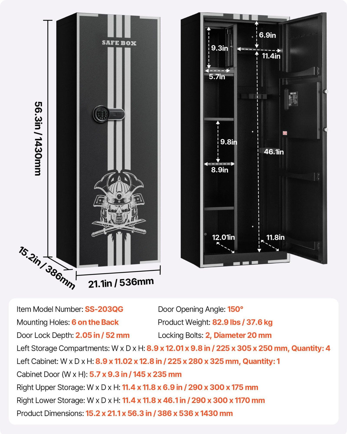 4 Gun Safe, Long Gun Cabinet for Rifles and Pistols, Quick Access Rifle Safe with 3 Ammo Slots and 2 Adjustable Racks, Large Digital Cabinet with Key and Password Lock