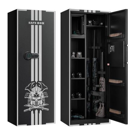 4 Gun Safe, Long Gun Cabinet for Rifles and Pistols, Quick Access Rifle Safe with 3 Ammo Slots and 2 Adjustable Racks, Large Digital Cabinet with Key and Password Lock